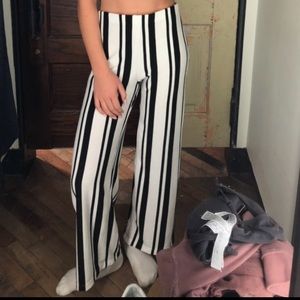 Black and White Striped Flare Pants